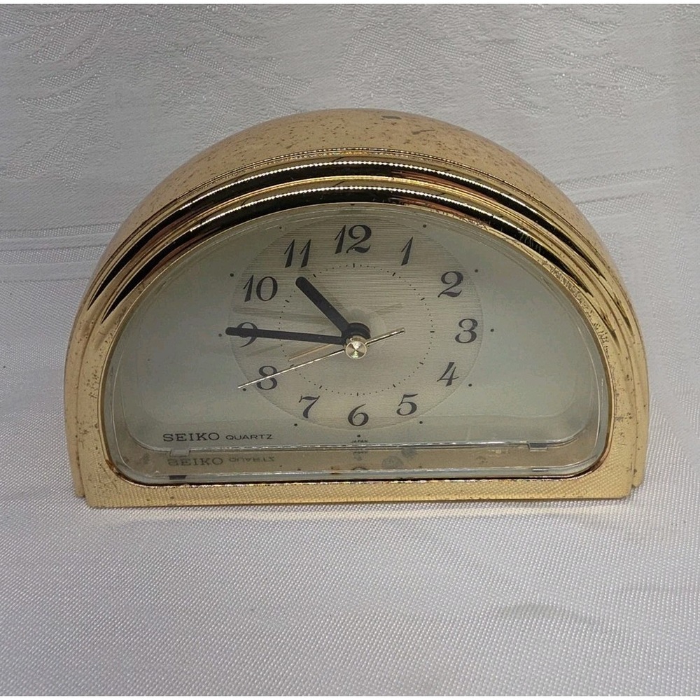 Vintage Seiko Quartz Gold Tone Alarm Clock Japan, Works!!